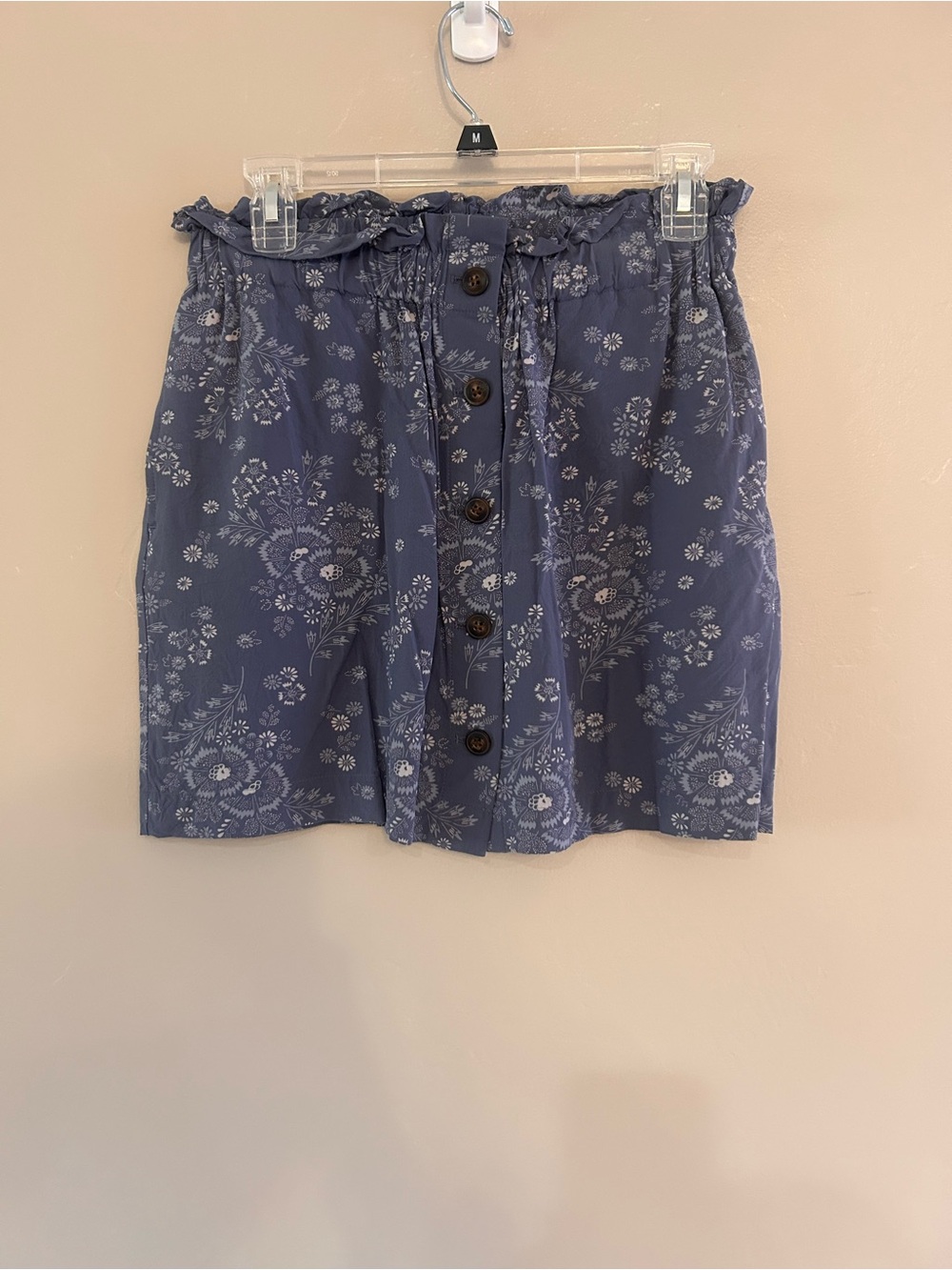 Madewell Blue Floral Button-Front Mini Skirt